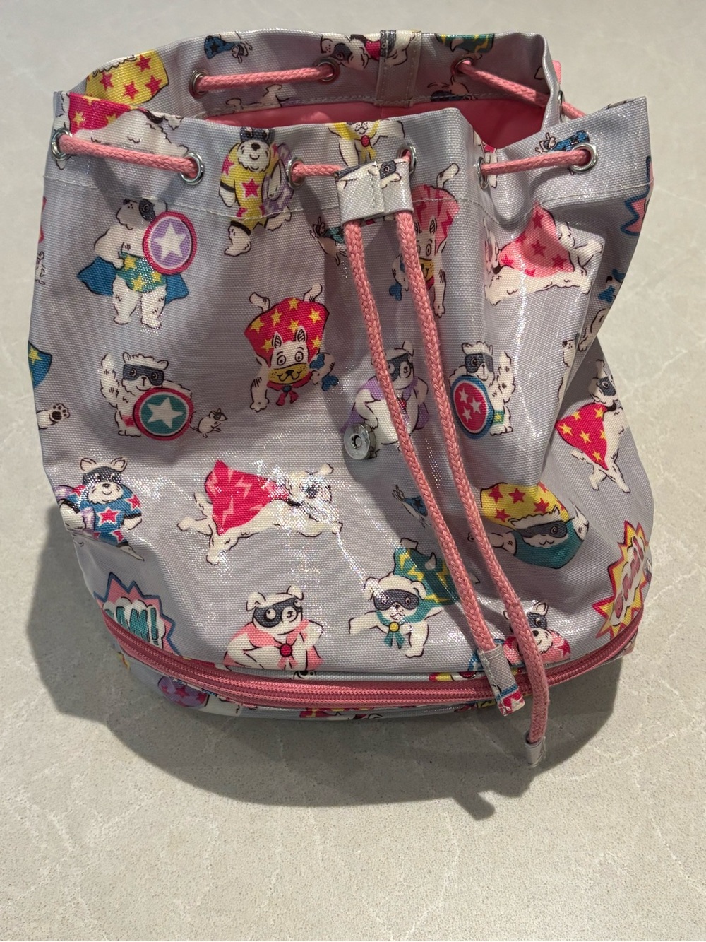Cath Kidston Super Dogs Mini Drawstring Backpack Oilcloth Rucksack Grey - Picture 2 of 11
